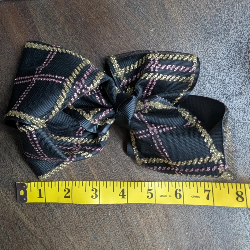 White, Gray, Black Hair Bow Clips Pink Gold Plaid Glitter